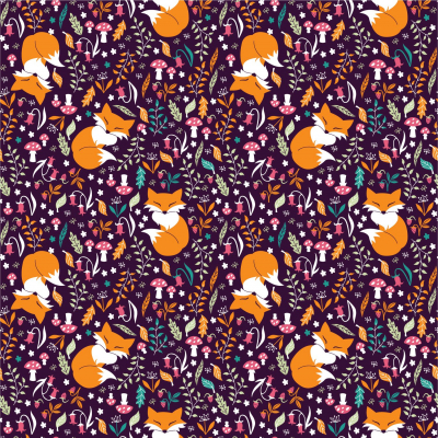 PUL Stoff  (50 x50cm) - Foxes on Bordo (50 x50cm) PULM-007