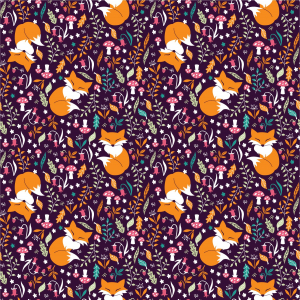 PUL Stoff  (50 x50cm) - Foxes on Bordo (50 x50cm) PULM-007